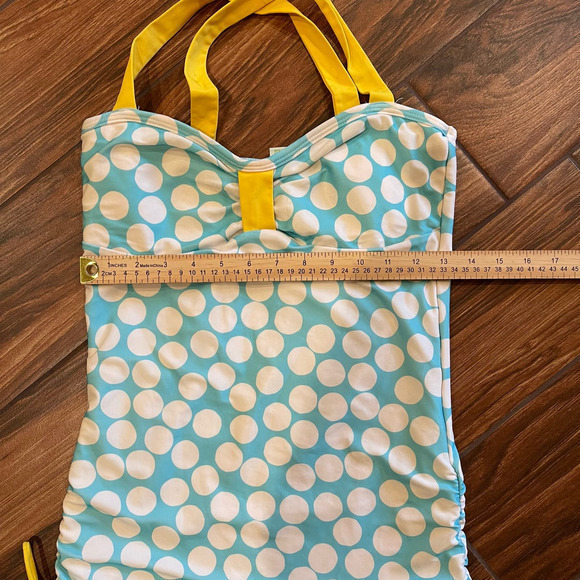 Lime Rickie $84 Lizzie Modest Tankini Medium Top Polka Dot Blue White Yellow - Picture 4 of 5